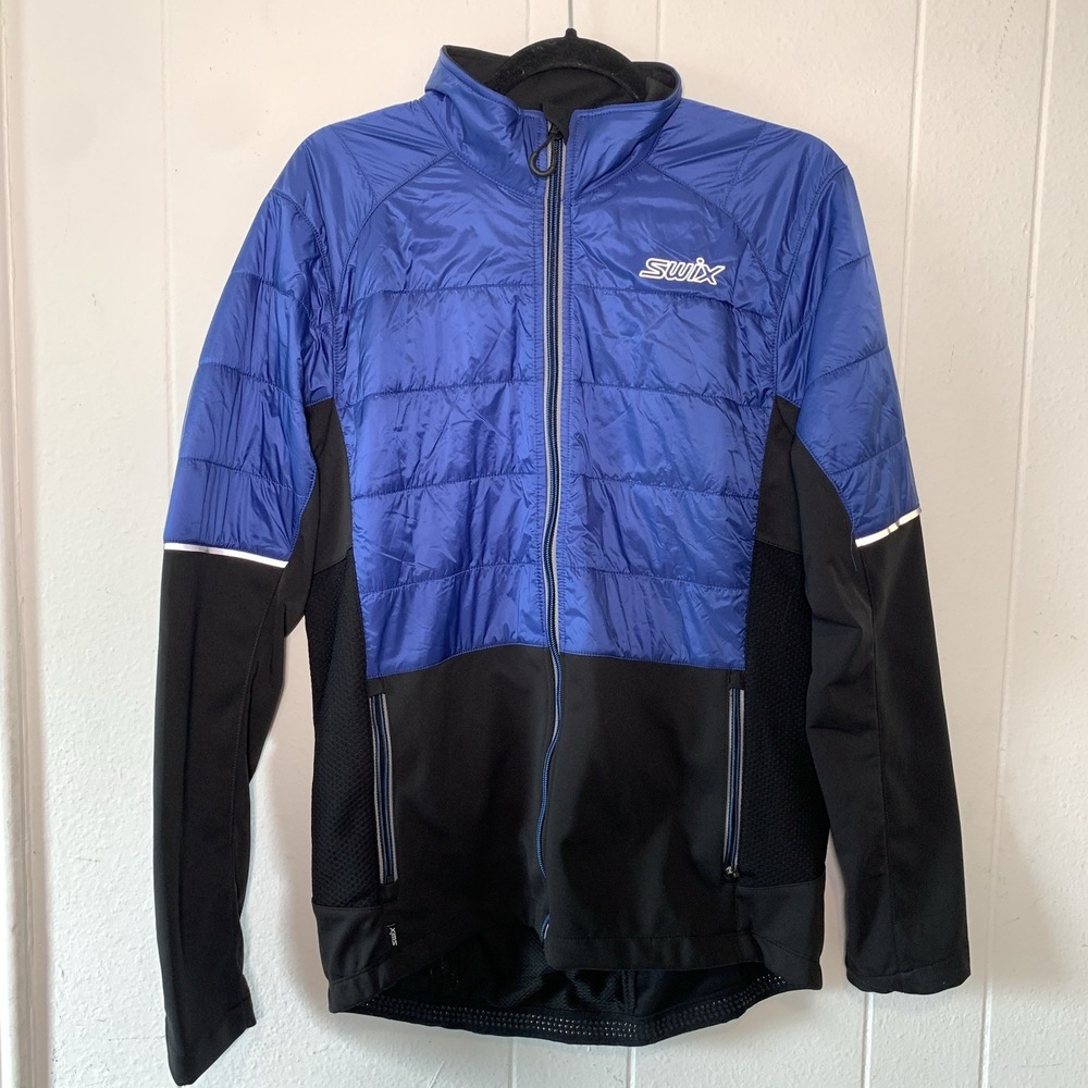 SWIX Navado Push Jacket Mens Medium Blue Quilted Softshell Puff Athletic Zip